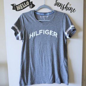 Tommy Sport Gray White Color Block Logo Boxy Tee L